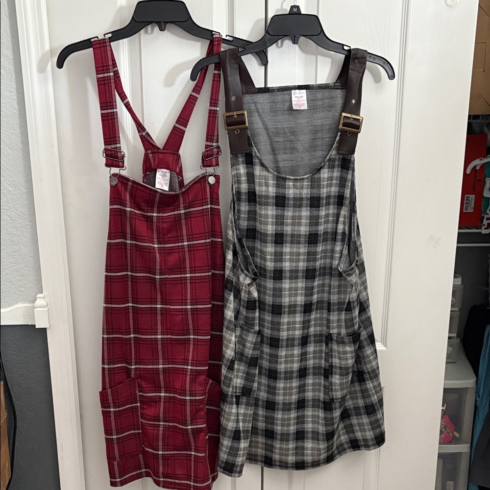 No Boundaries Red Plaid Pinafore Dress